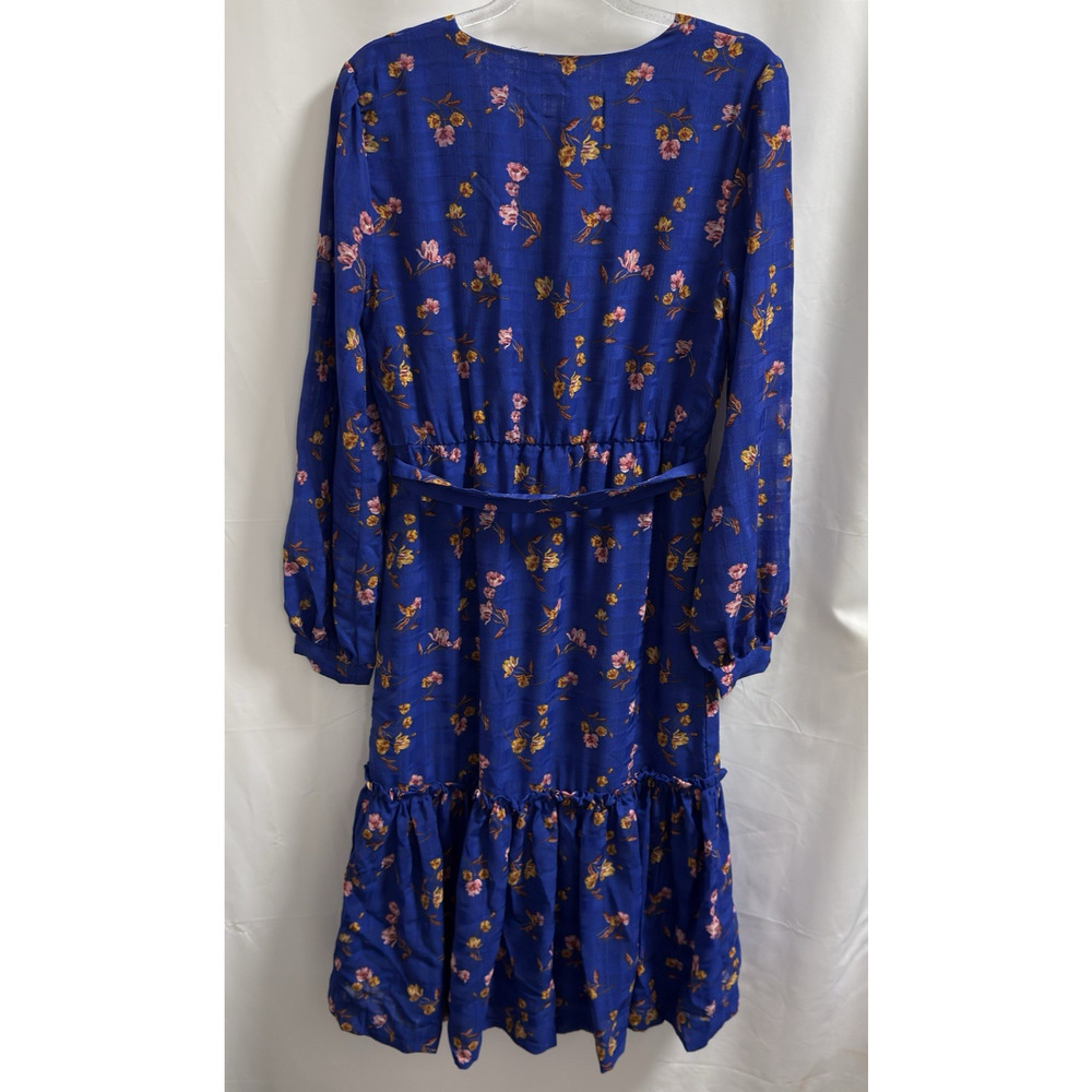 Draper James RSVP Tie Waist Midi Dress Womens XS Blue Floral Long Sleeves - Picture 5 of 11